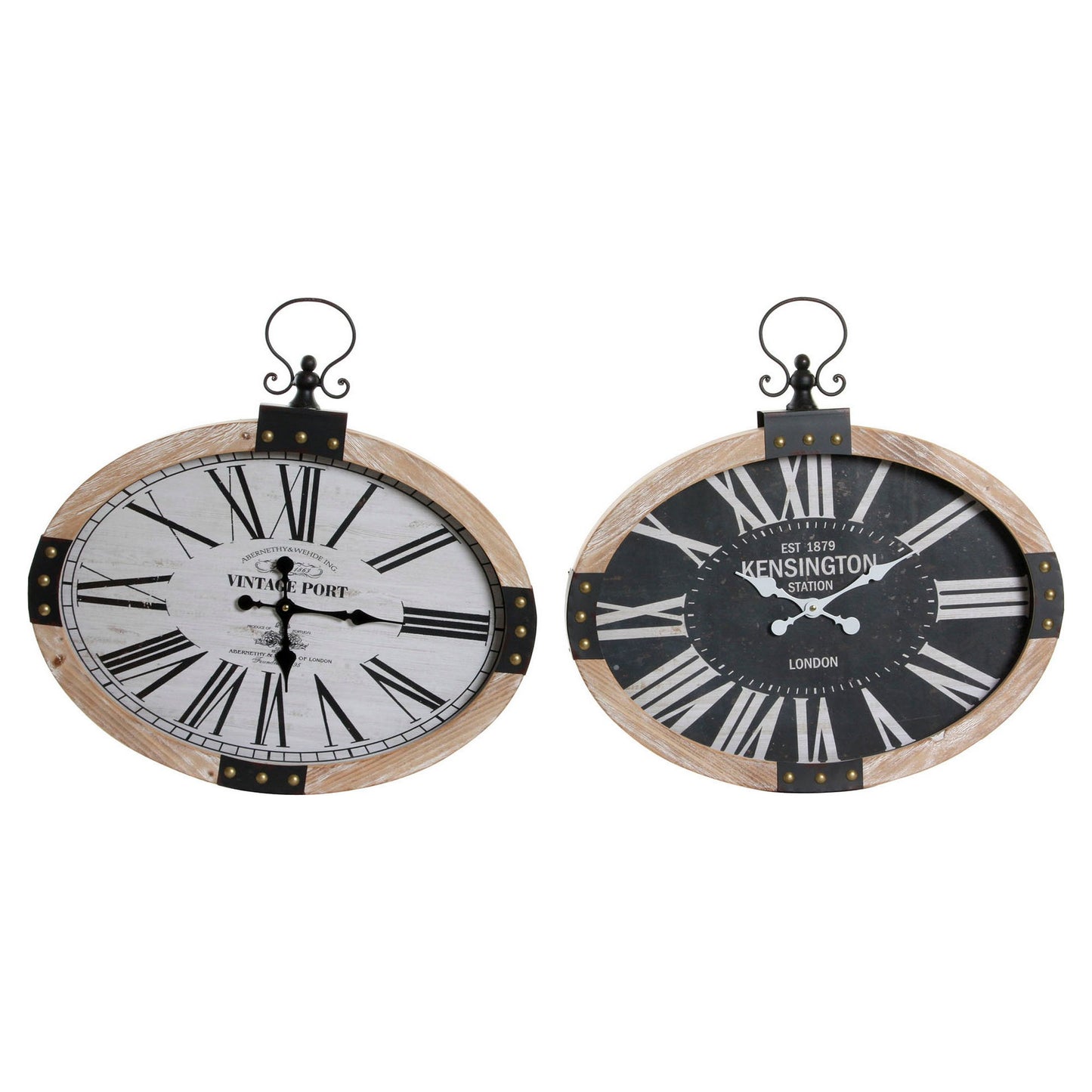 Wall Clock DKD Home Decor Oval Black Beige Iron MDF Wood (2 pcs) (58 x 6.5 x 58 cm)