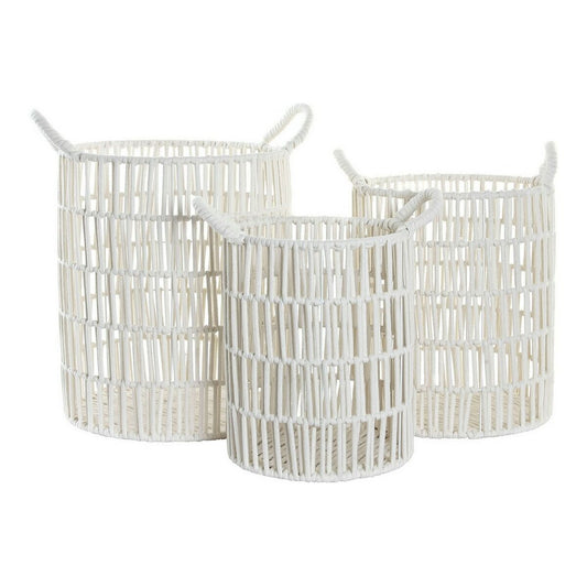 Basket set DKD Home Decor White Cotton Metal Bali (3 pcs) (33 x 33 x 41 cm) (39 x 39 x 46 cm) (29 x 29 x 36 cm)