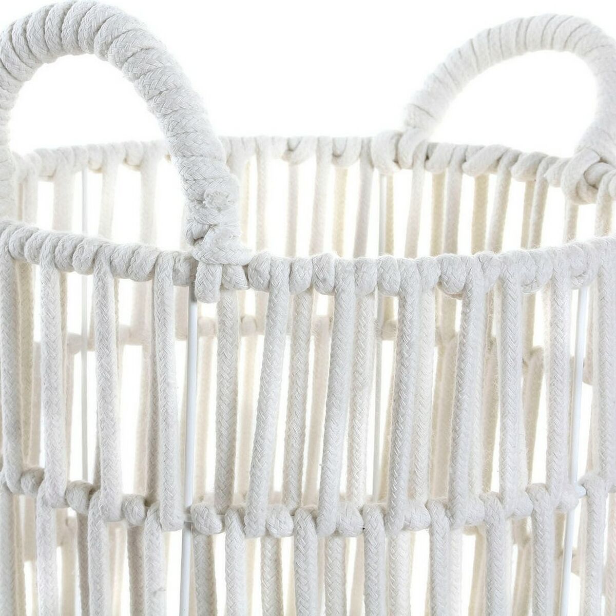 Basket set DKD Home Decor White Cotton Metal Bali (3 pcs) (33 x 33 x 41 cm) (39 x 39 x 46 cm) (29 x 29 x 36 cm)