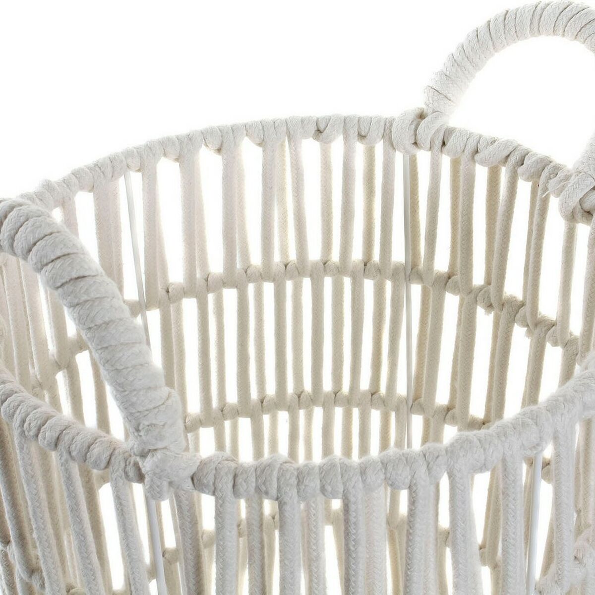 Basket set DKD Home Decor White Cotton Metal Bali (3 pcs) (33 x 33 x 41 cm) (39 x 39 x 46 cm) (29 x 29 x 36 cm)