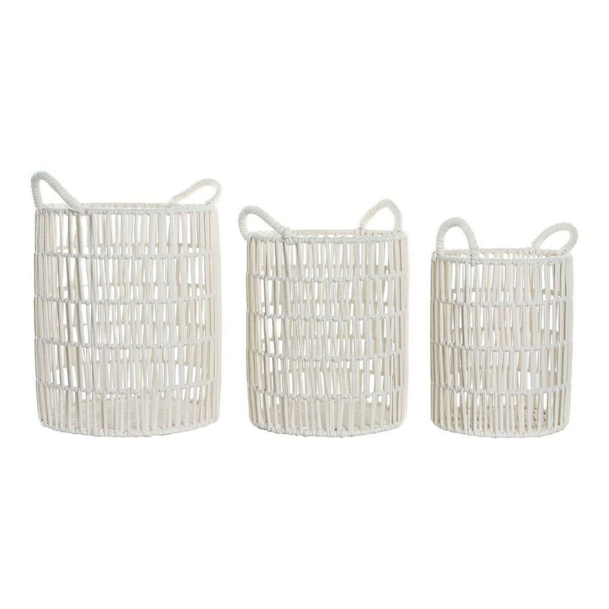 Basket set DKD Home Decor White Cotton Metal Bali (3 pcs) (33 x 33 x 41 cm) (39 x 39 x 46 cm) (29 x 29 x 36 cm)