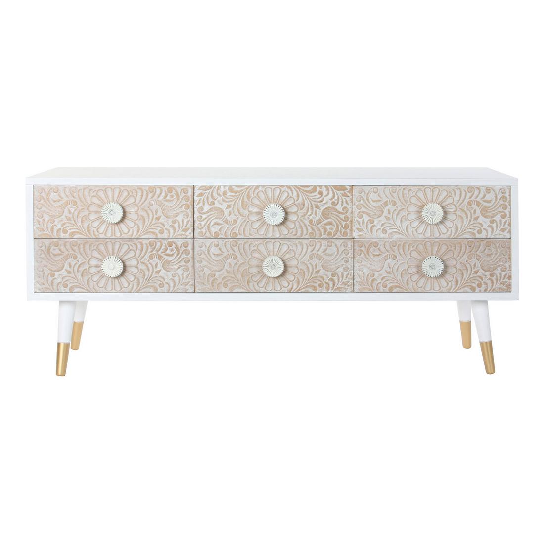 TV furniture DKD Home Decor White Fir Light brown (120 x 42 x 50 cm)