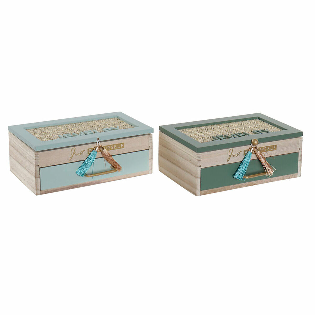 Jewelry box DKD Home Decor polypropylene Tropical MDF Wood (2 pcs) (22 x 12 x 8 cm)