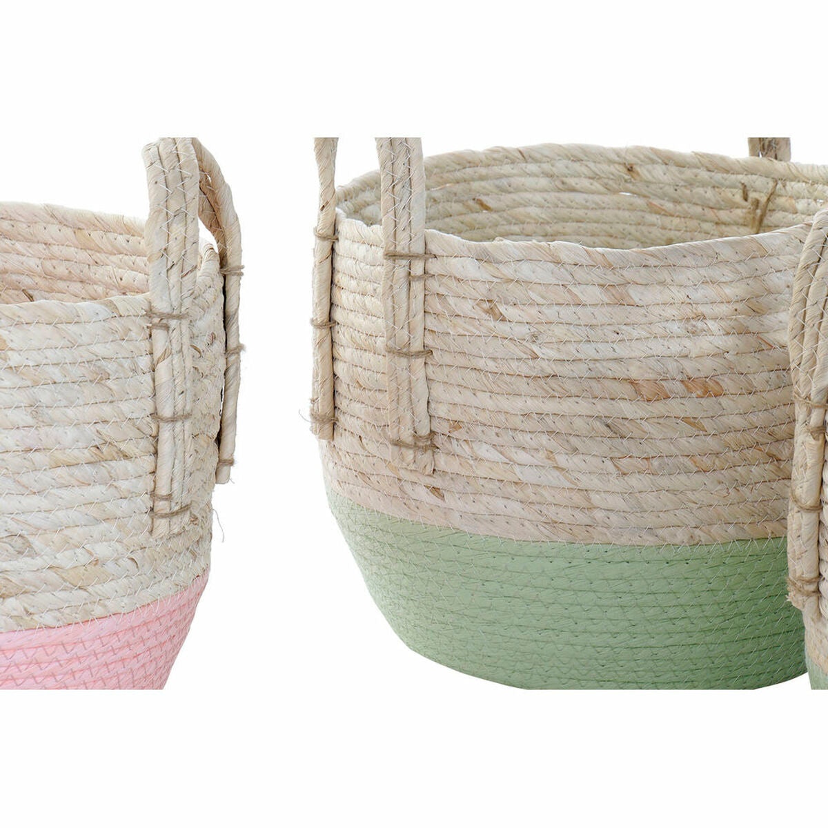 Basket set DKD Home Decor Natural Pink Green Fibre (2 pcs) (30 x 30 x 32 cm)