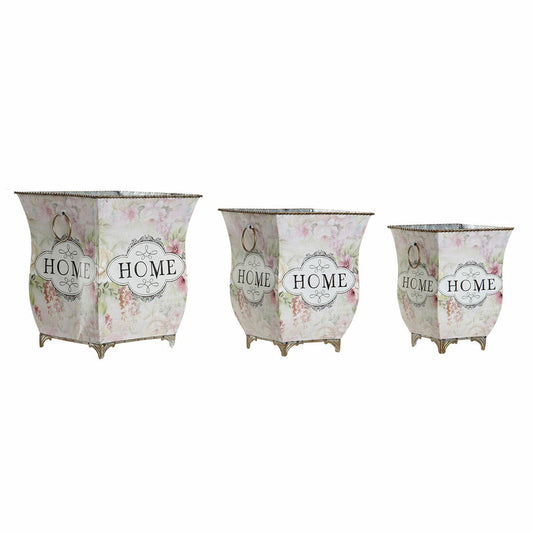 Planter DKD Home Decor Pink Metal (3 pcs)