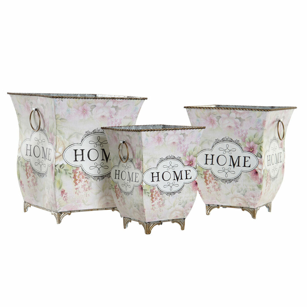 Planter DKD Home Decor Pink Metal (3 pcs)