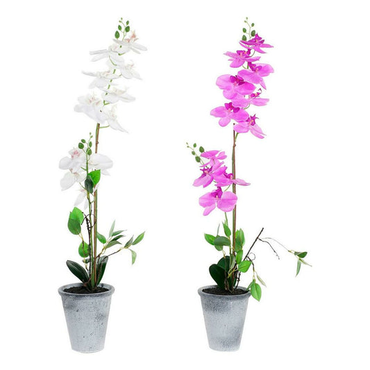 Decorative Plant DKD Home Decor White Cloth Stoneware Lilac (2 pcs) (21 x 21 x 82 cm)