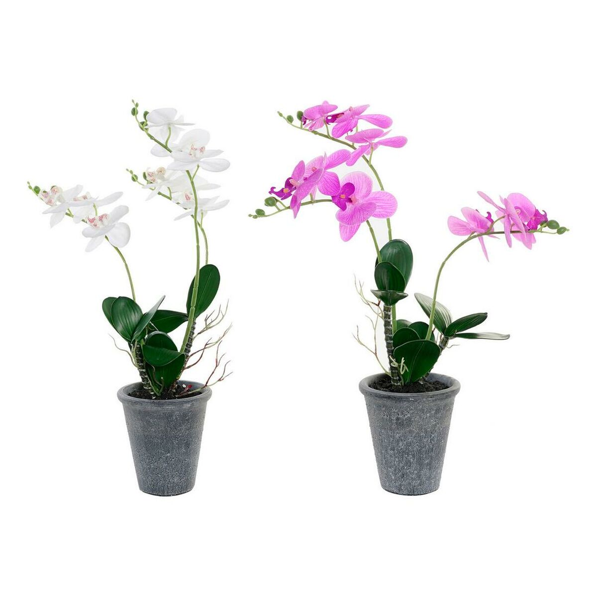 Decorative Plant DKD Home Decor White Grey Cloth Stoneware Lilac (2 pcs) (30 x 22 x 51 cm)