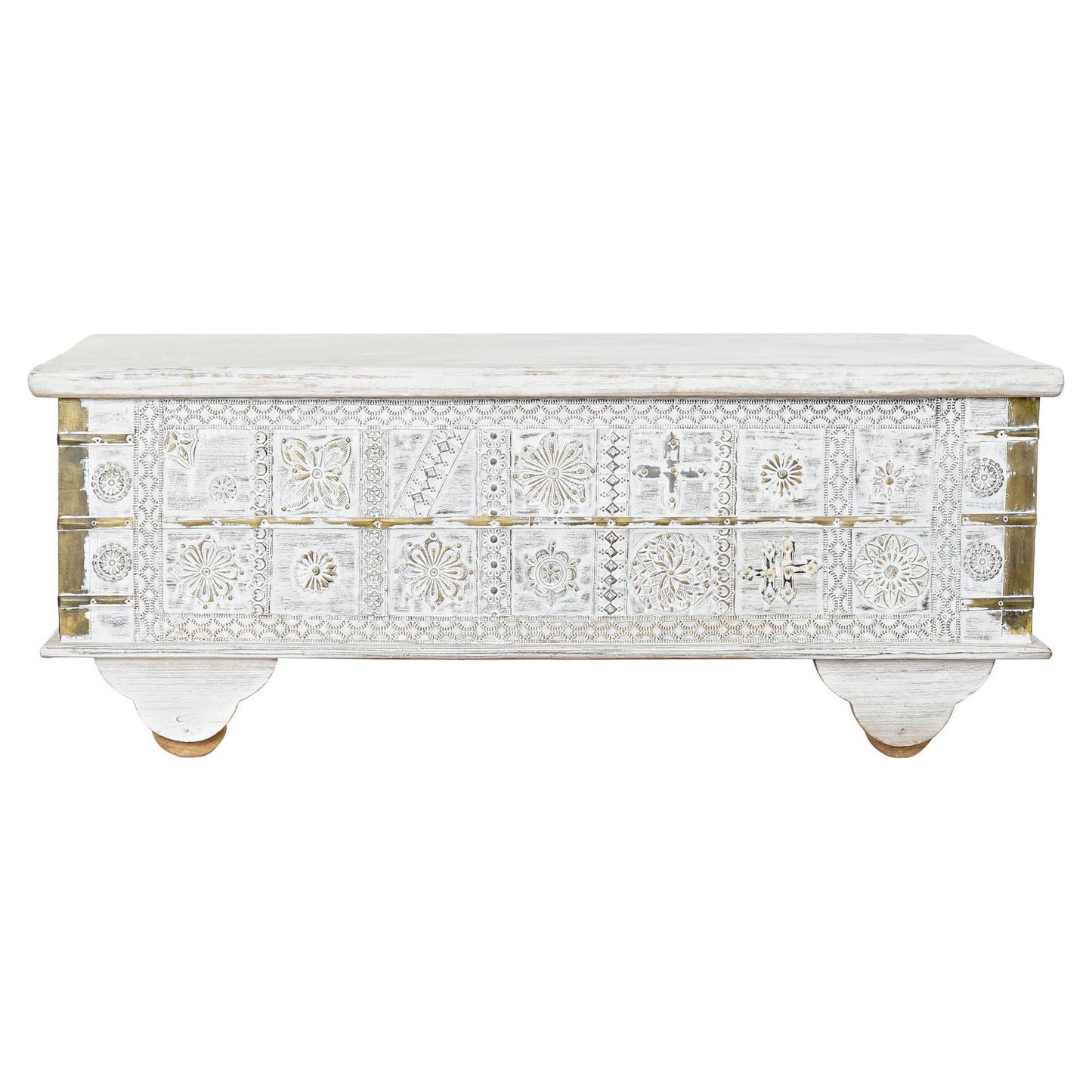 Side table DKD Home Decor White Metal Golden Mango wood (115 x 60 x 45 cm)