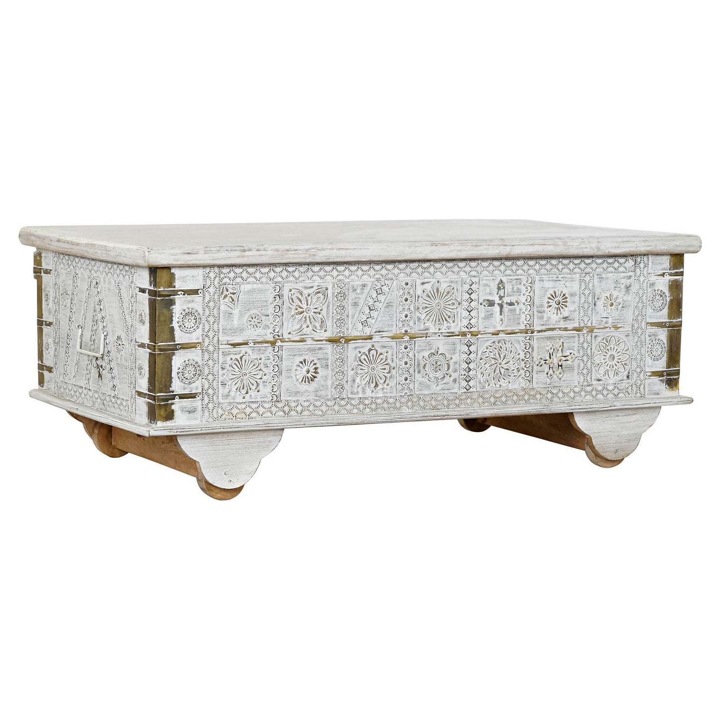 Side table DKD Home Decor White Metal Golden Mango wood (115 x 60 x 45 cm)