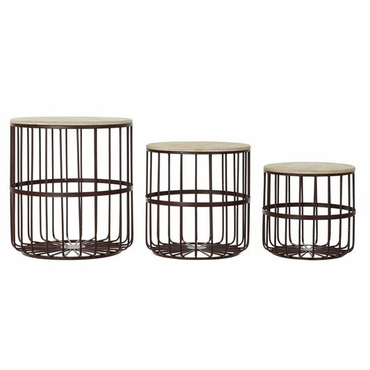 Set of 3 tables DKD Home Decor Brown Wood Metal Maroon (3 pcs) (40 x 40 x 45 cm)