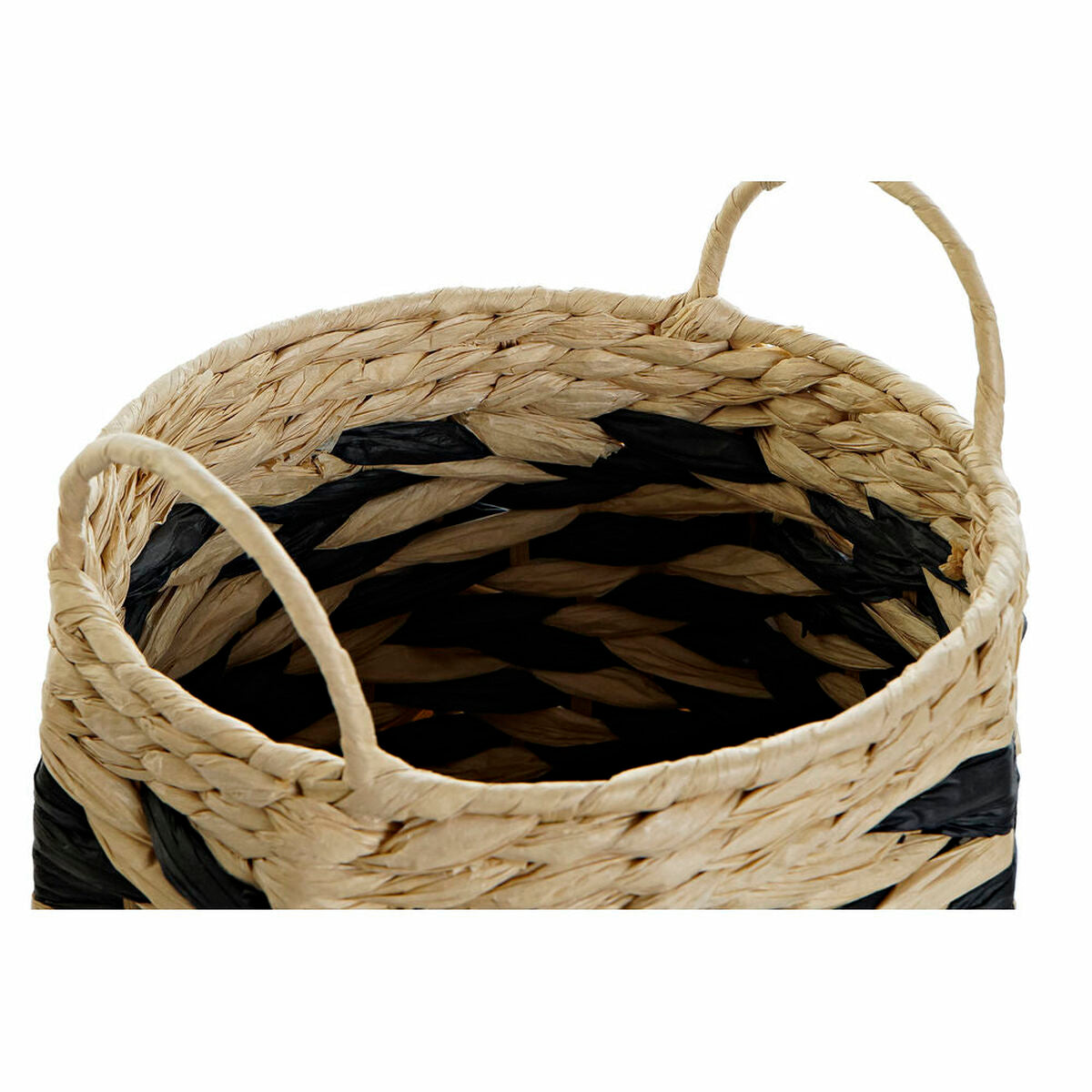 Basket set DKD Home Decor Natural Black Light brown Natural Fibre (30 x 30 x 30 cm)