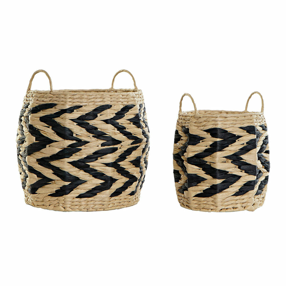 Basket set DKD Home Decor Natural Black Light brown Natural Fibre (30 x 30 x 30 cm)