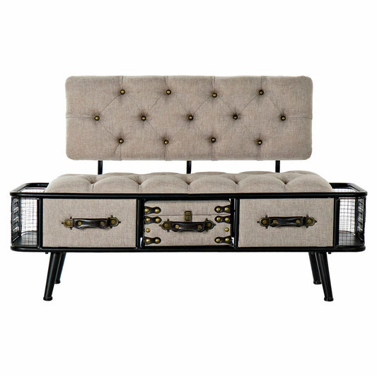 Bench DKD Home Decor   Black Beige Metal PU (120 x 50 x 76 cm)