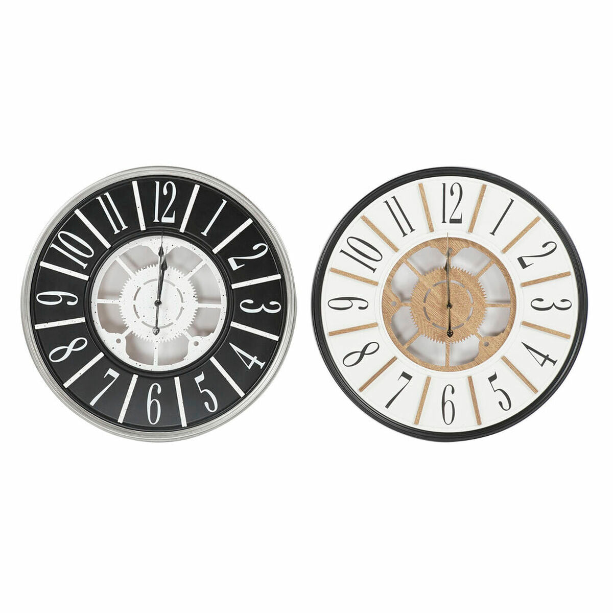 Wall Clock DKD Home Decor White Brown Black Iron MDF Wood (2 pcs) (60 x 5 x 60 cm)