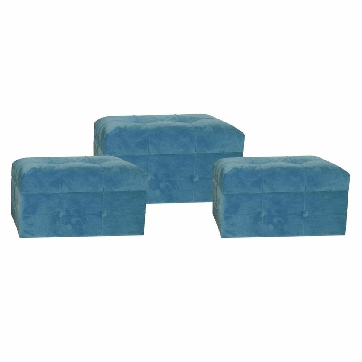 Footrest DKD Home Decor Blue Polyester MDF Wood (3 pcs)