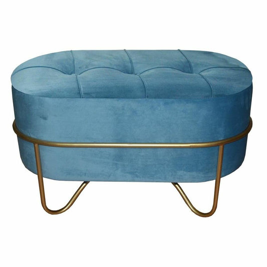 Bench DKD Home Decor   Foam Blue Golden Metal Polyester Velvet MDF Wood (72 x 39 x 38 cm)