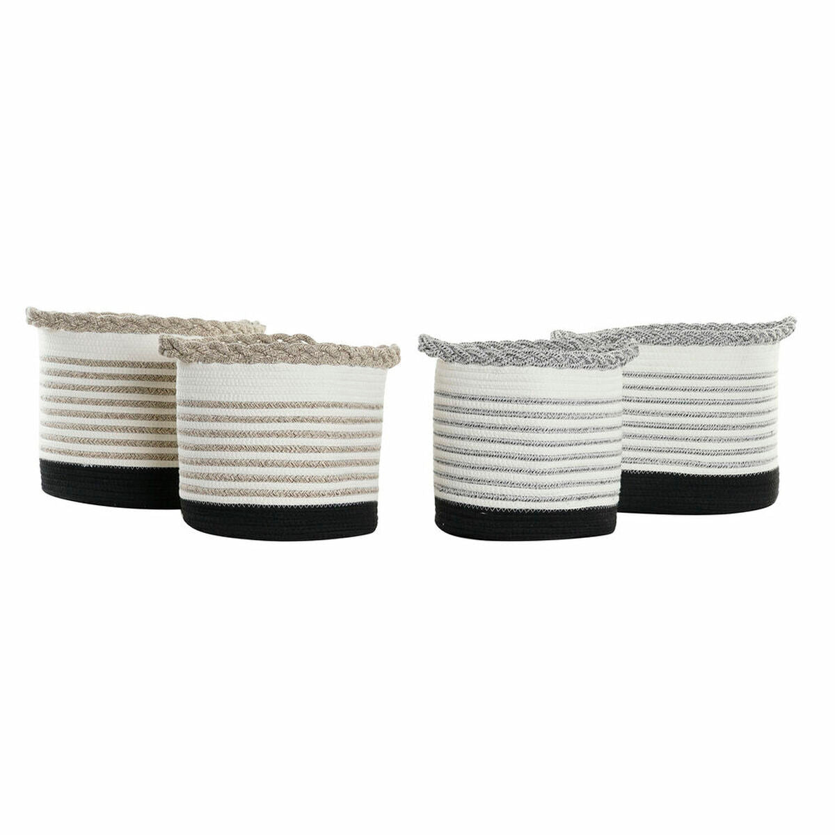 Basket set DKD Home Decor Stripes Black Grey Brown Cotton White Boho (2 pcs) (4 pcs)