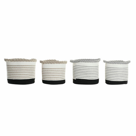 Basket set DKD Home Decor Stripes Black Grey Brown Cotton White Boho (2 pcs) (4 pcs)