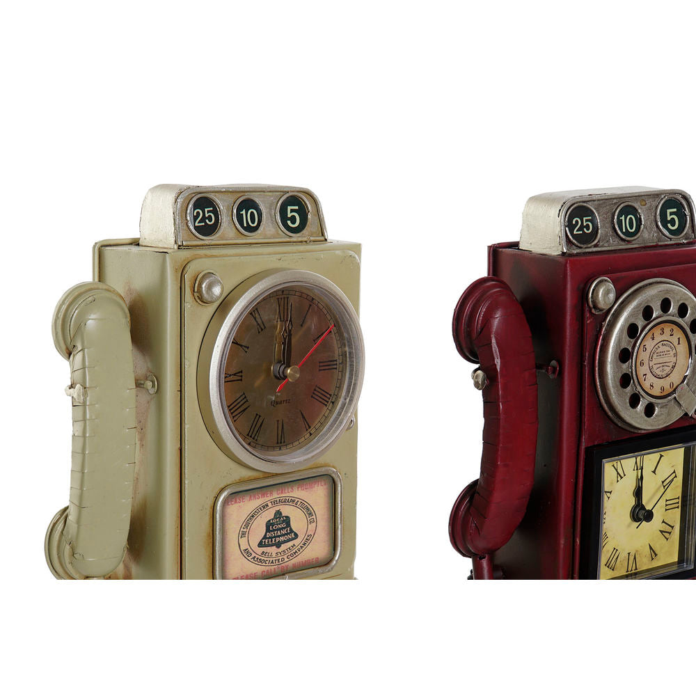 Table clock DKD Home Decor Red Beige Metal (2 pcs) (14 x 6 x 29 cm)