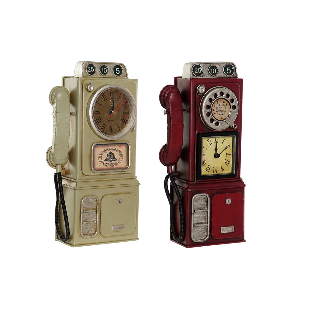 Table clock DKD Home Decor Red Beige Metal (2 pcs) (14 x 6 x 29 cm)