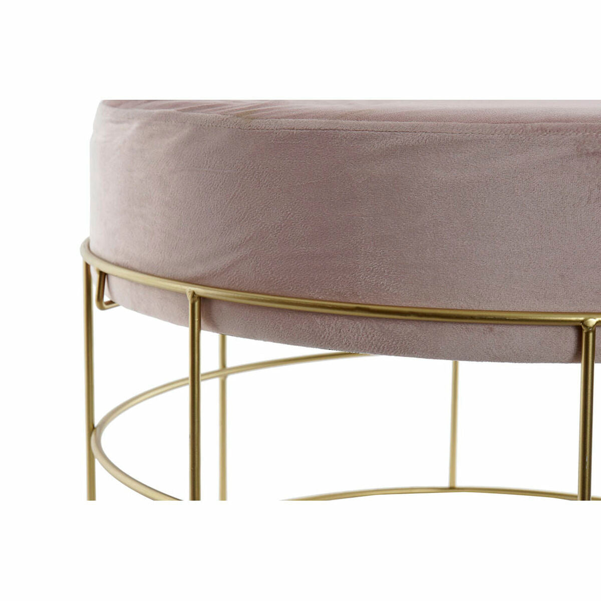 Footrest DKD Home Decor Golden Metal Polyester Light Pink (60 x 60 x 37.5 cm)