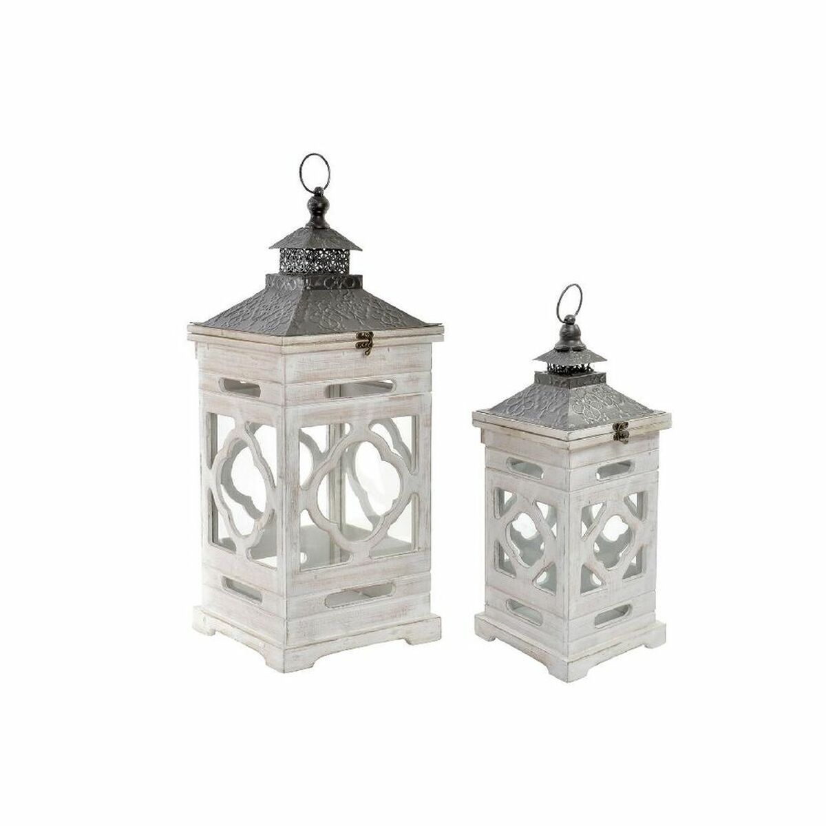 Lantern DKD Home Decor Aged finish Fir Crystal White Ethnic (2 pcs)