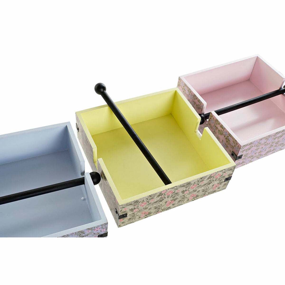 Napkin holder DKD Home Decor Flowers Blue Green Pink Metal MDF Wood (3 pcs)