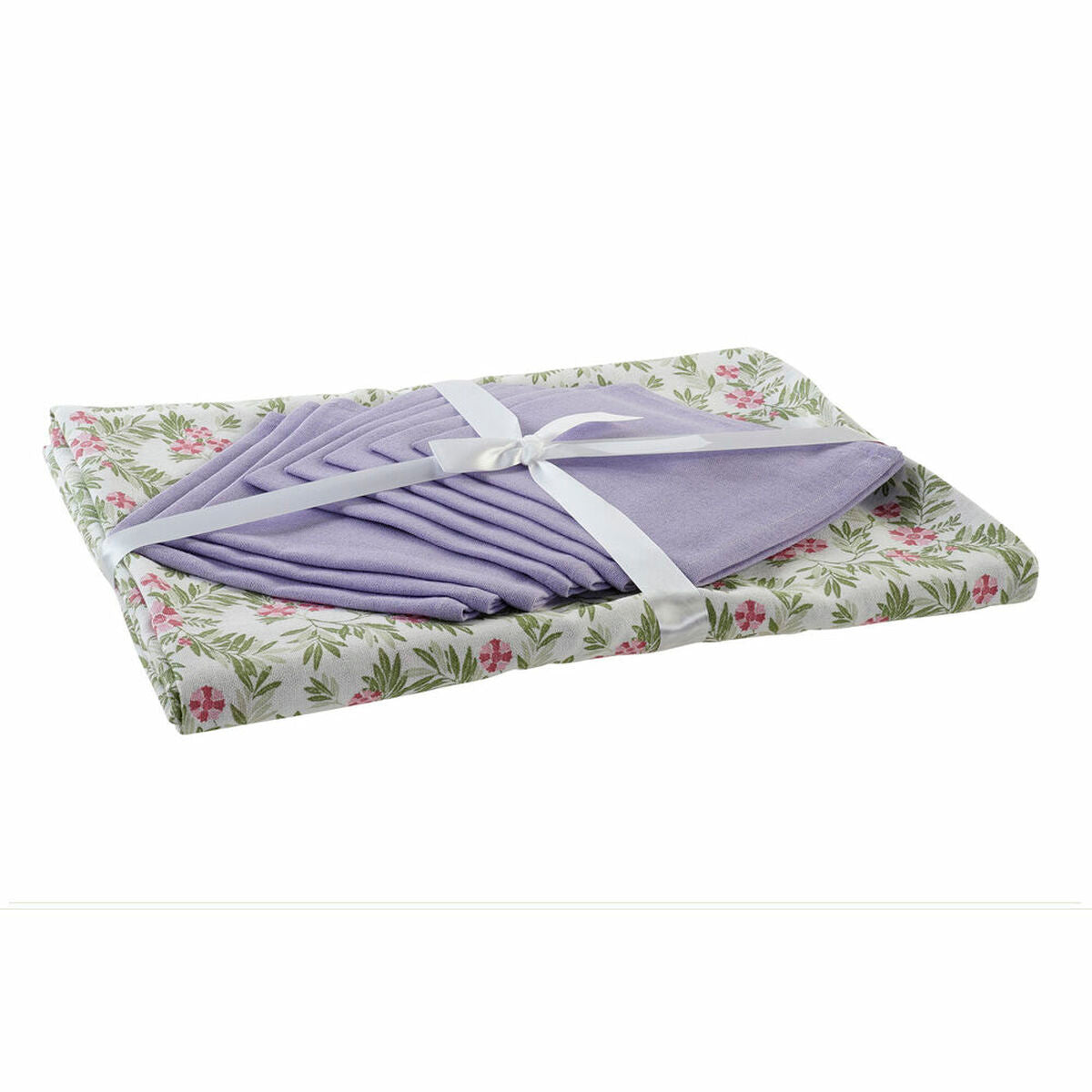 Tablecloth and napkins DKD Home Decor Cotton White Green (25 x 26 x 0,5 cm) (150 x 250 x 0.5 cm)