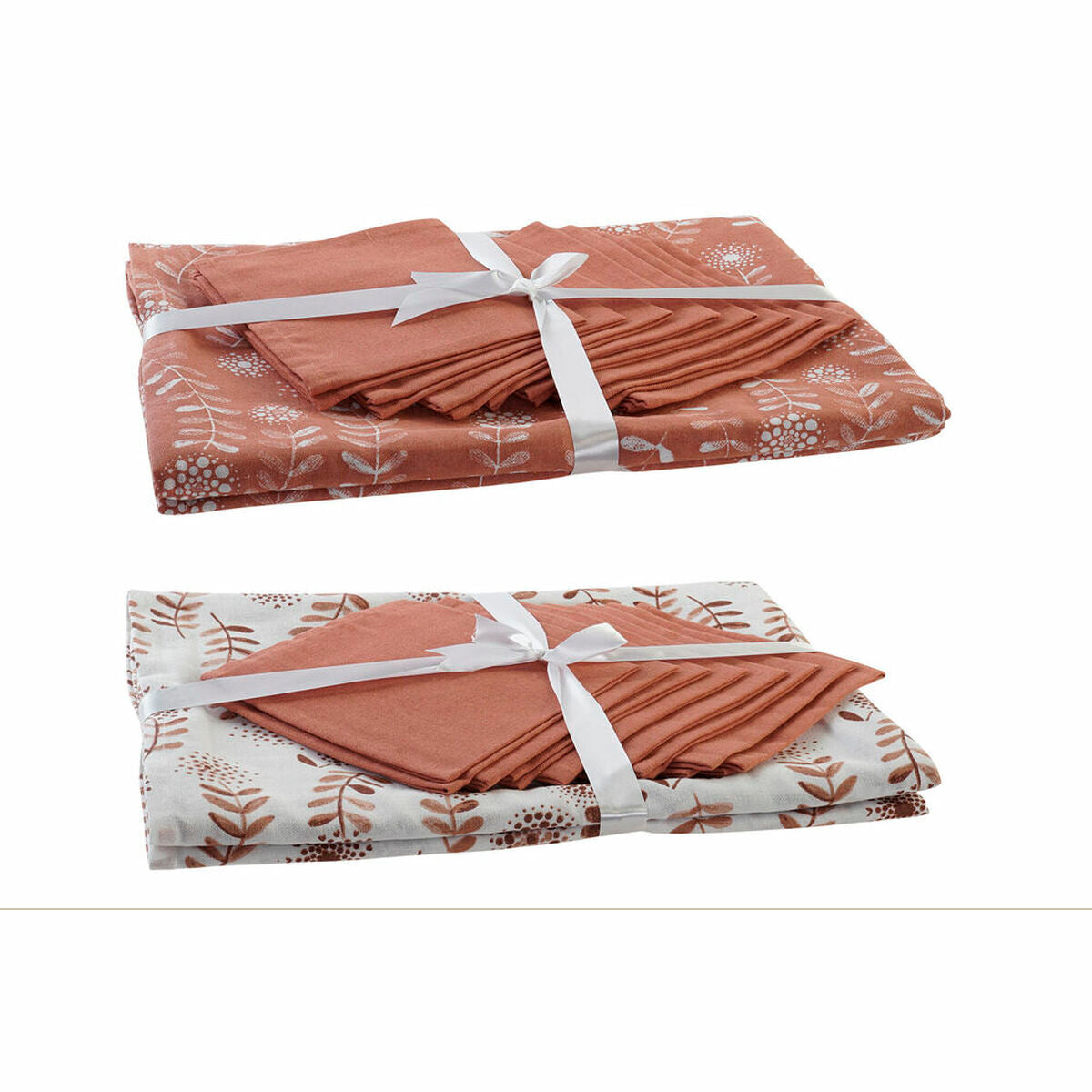 Tablecloth and napkins DKD Home Decor Cotton Terracotta White (25 x 26 x 0,5 cm) (150 x 250 x 0.5 cm) (2 pcs)