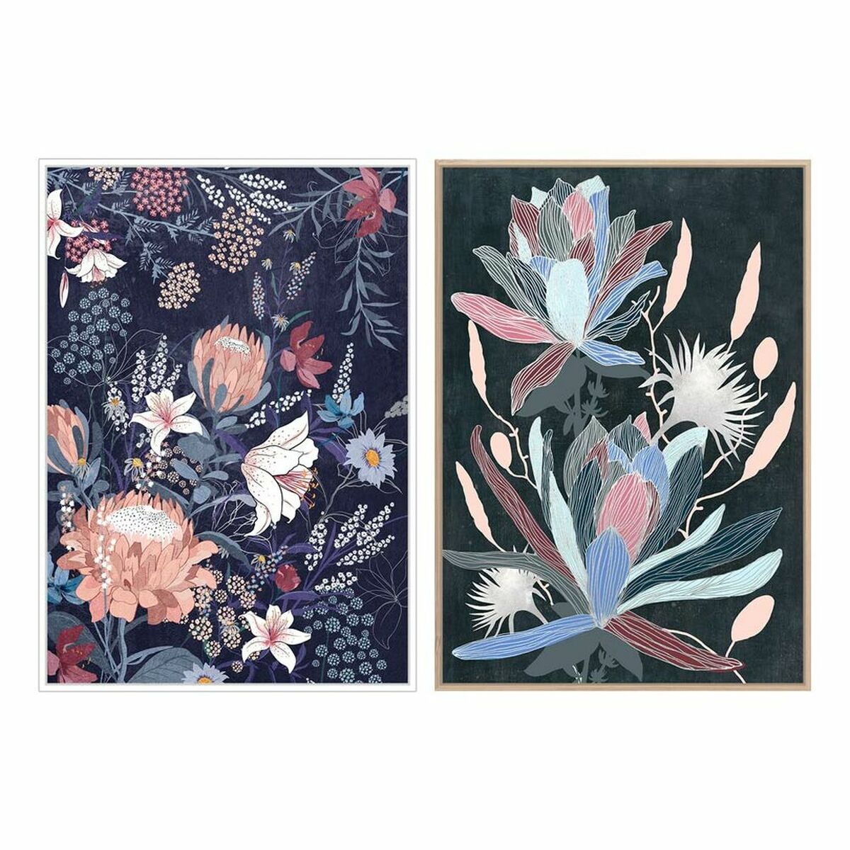 Painting DKD Home Decor Flowers Modern (53 x 4,3 x 73 cm) (2 Units)