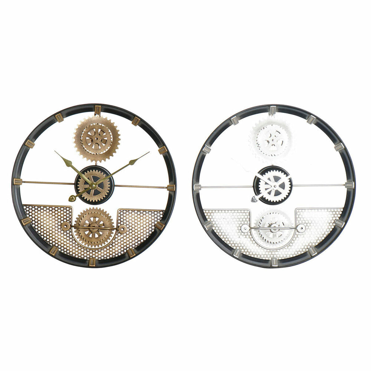 Wall Clock DKD Home Decor Silver Golden Iron Gears (40 x 5.5 x 40 cm) (2 pcs)