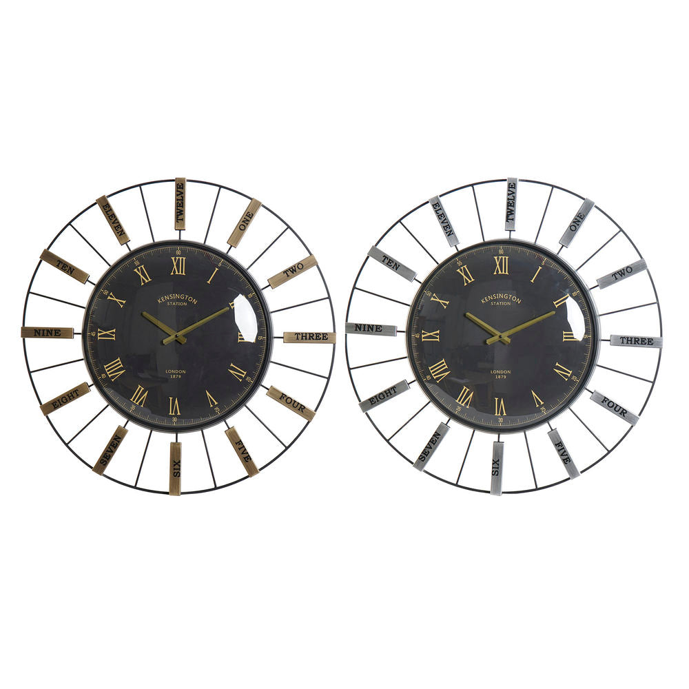 Wall Clock DKD Home Decor Crystal Silver Golden Iron (2 pcs) (70 x 7 x 70 cm)