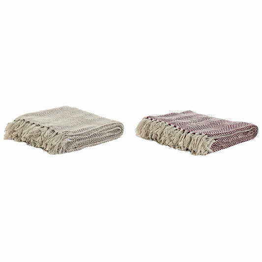 Blanket DKD Home Decor Cotton Fringe (150 x 200 x 1 cm) (2 pcs)