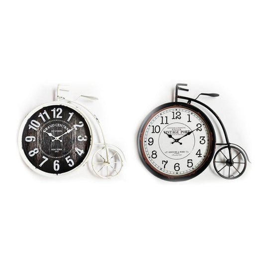 Wall Clock DKD Home Decor Crystal Black Bicycle White Iron (60 x 6 x 50 cm) (2 pcs)