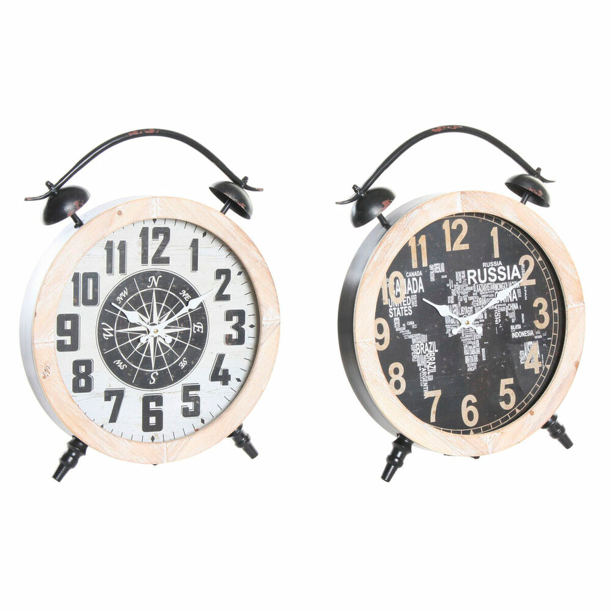 Table clock DKD Home Decor Black Iron MDF Wood (41 x 6.5 x 52.5 cm) (2 pcs)