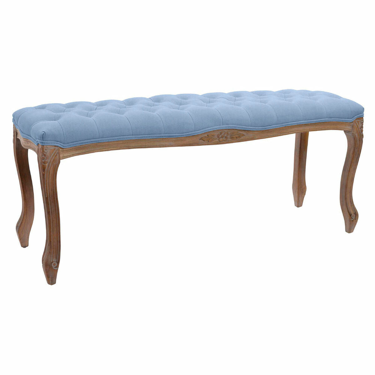 Bench DKD Home Decor   Blue Polyester Rubber wood Light brown (110 x 37 x 48 cm)