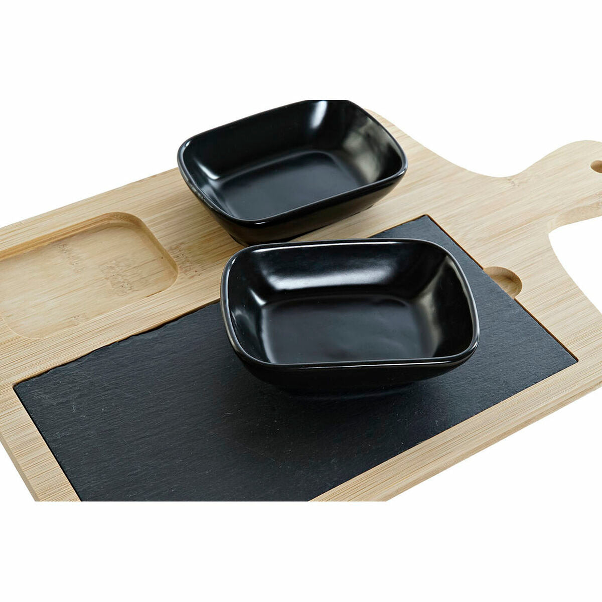 Appetizer Set DKD Home Decor Black Bamboo Stoneware Board Natural (33 x 19.7 x 3.5 cm) (4 pcs)