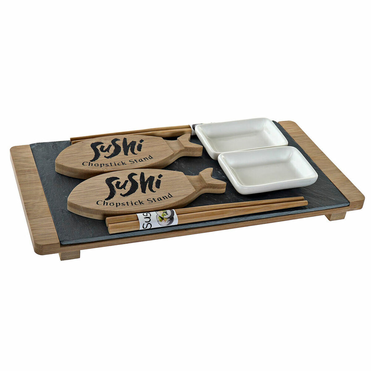 Sushi Set DKD Home Decor Ceramic Board Bamboo (9 pcs)