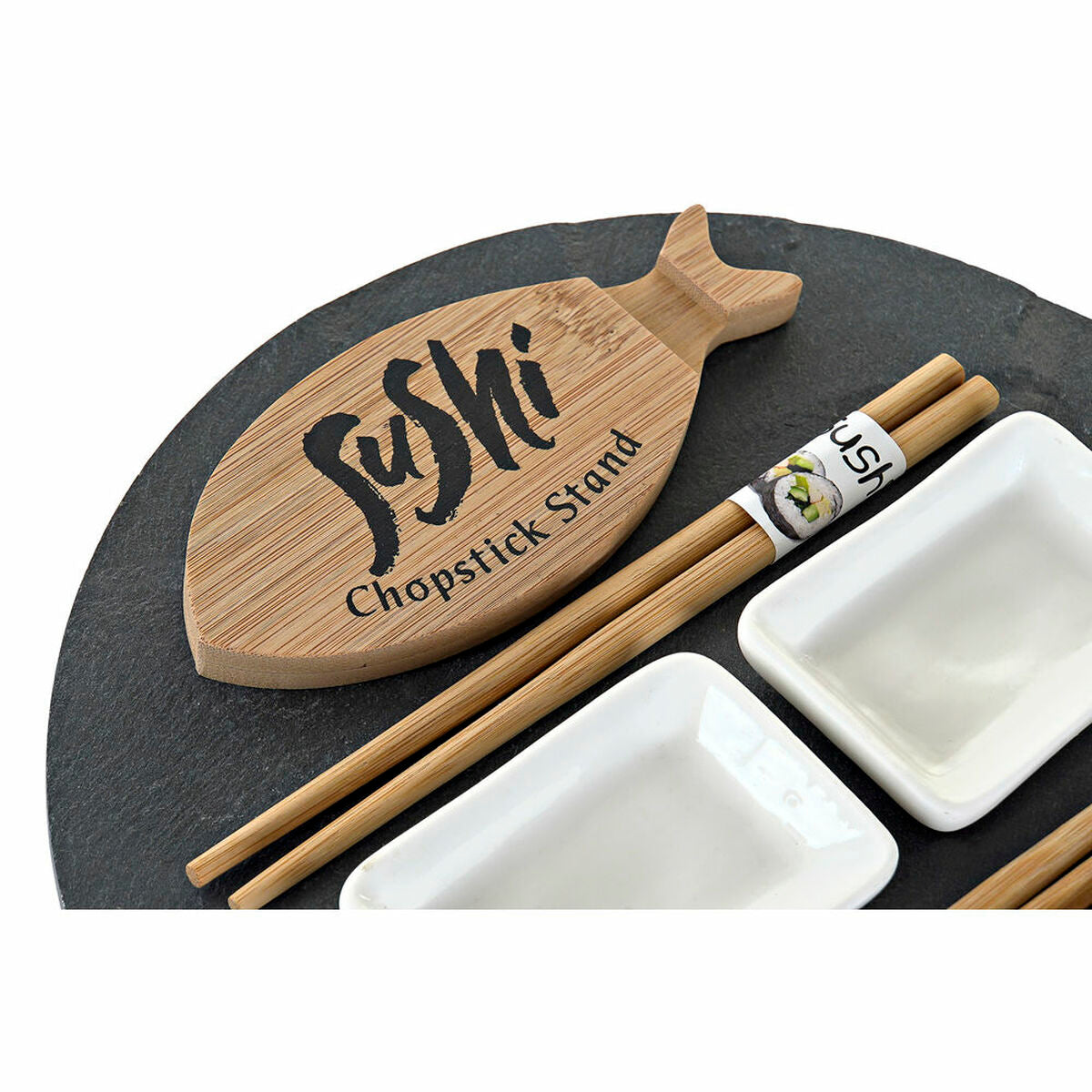 Sushi Set DKD Home Decor Ceramic Board Bamboo (9 pcs)