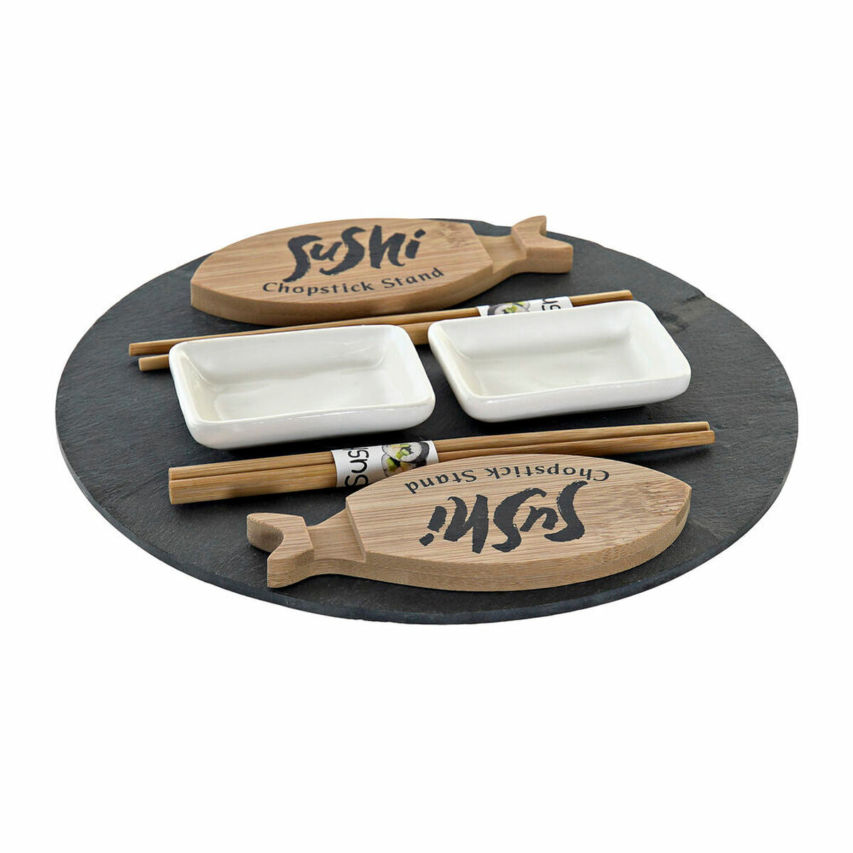 Sushi Set DKD Home Decor Ceramic Board Bamboo (9 pcs)