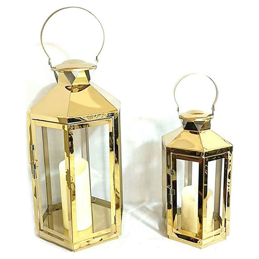 Lantern DKD Home Decor Crystal Golden Steel (24 x 21 x 46 cm) (2 pcs)