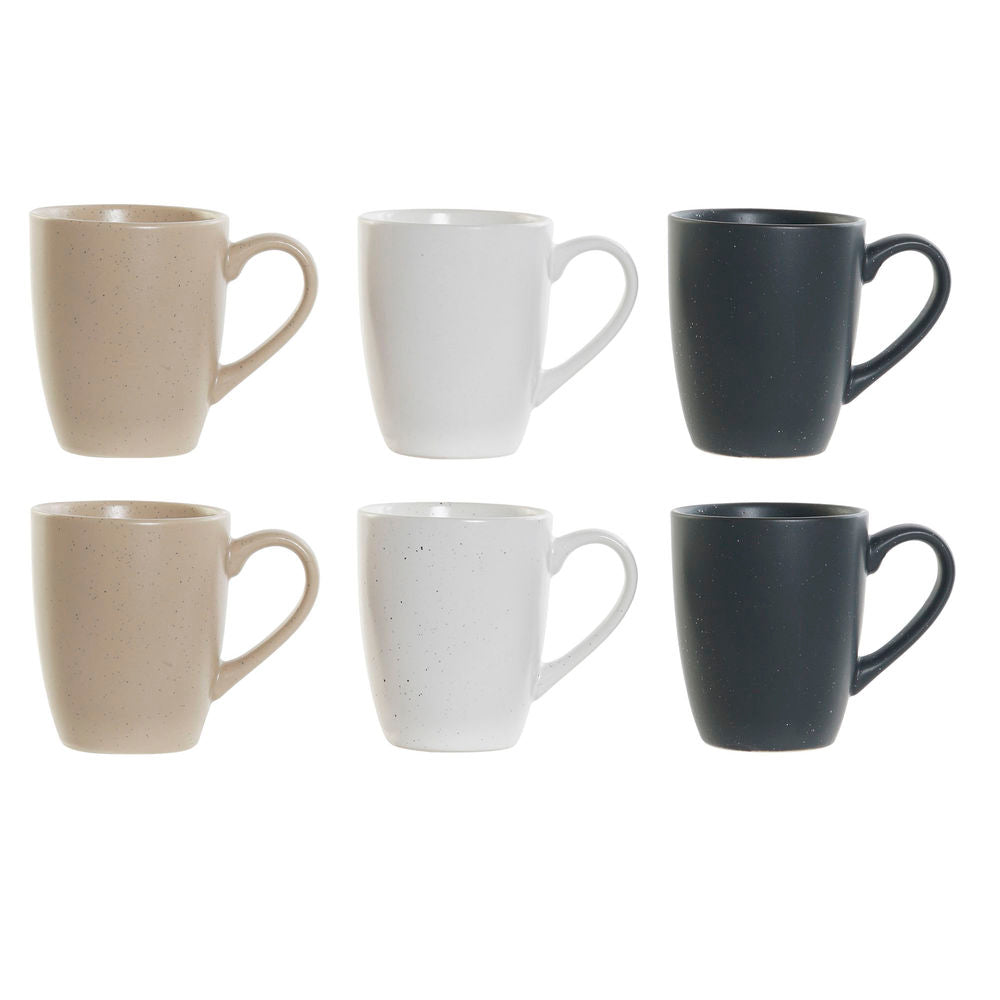 Set of 6 Cups DKD Home Decor White Beige Rubber wood Stoneware Natural Dark grey (160 ml) (3 pcs)