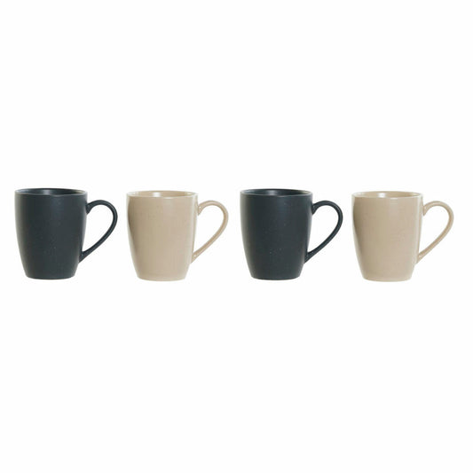 Set of Mugs DKD Home Decor Beige Rubber wood Stoneware Dark grey (300 ml) (4 pcs)