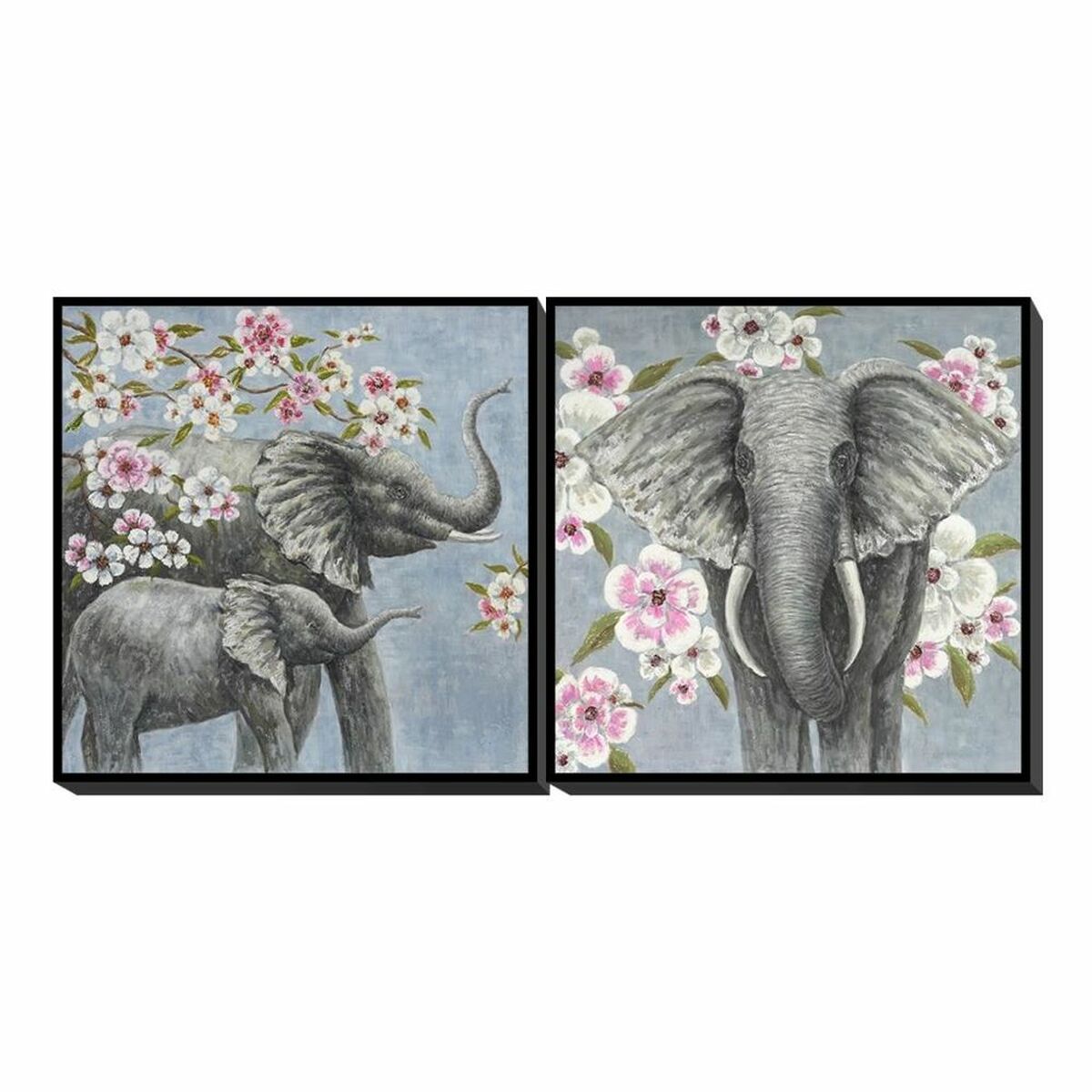 Painting DKD Home Decor Elephant Colonial Flowers (100 x 3,5 x 100 cm) (2 Units)