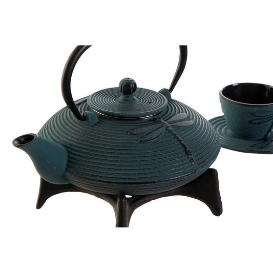 Teapot DKD Home Decor Blue Iron (21 x 17.5 x 14 cm) (7,5 x 7,5 x 5 cm) (13,5 x 11 x 1 cm) (6 pcs) (800 ml) (18 x 18 x 5 cm)