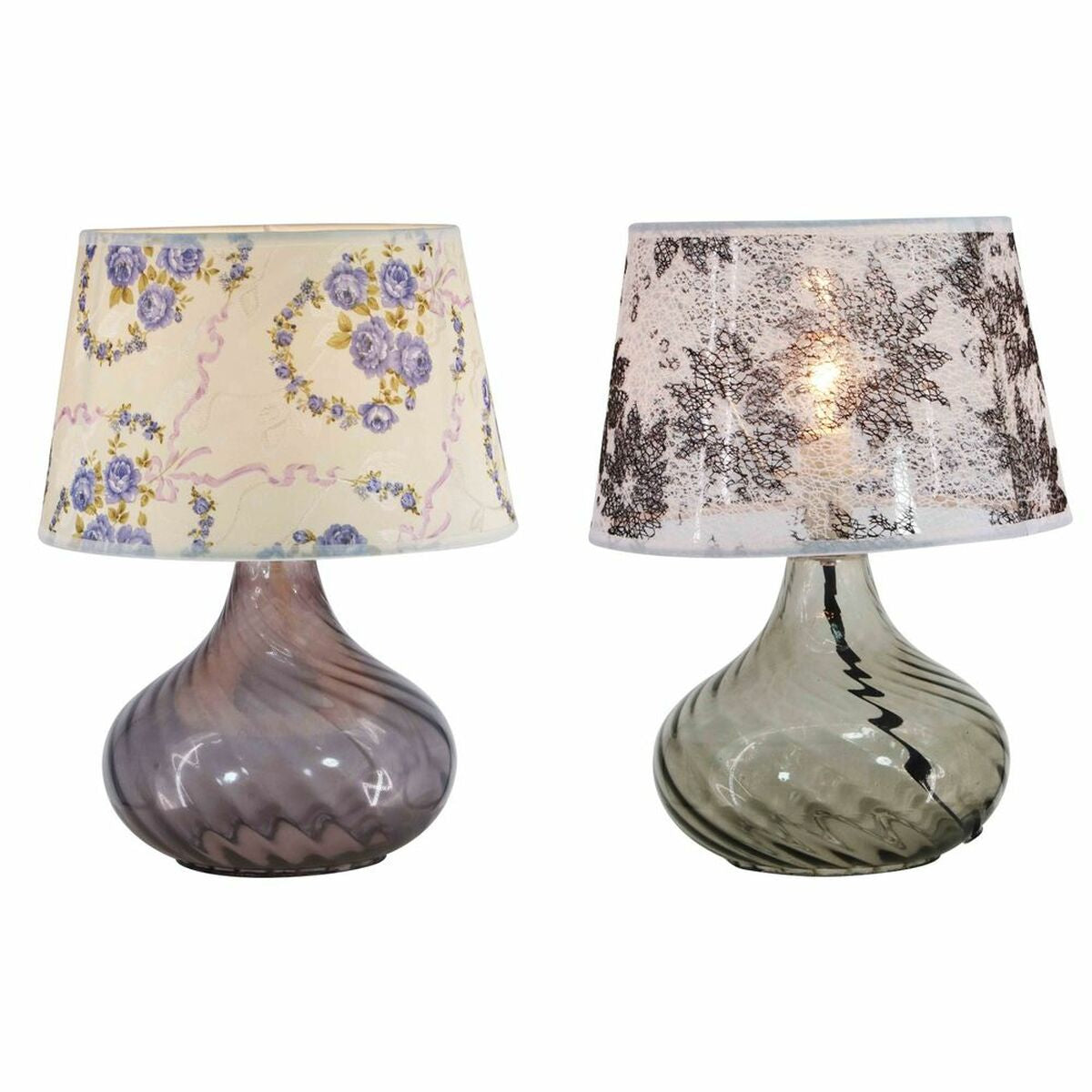 Desk lamp DKD Home Decor Crystal Polyester Flowers (25 x 25 x 32 cm) (2 pcs)