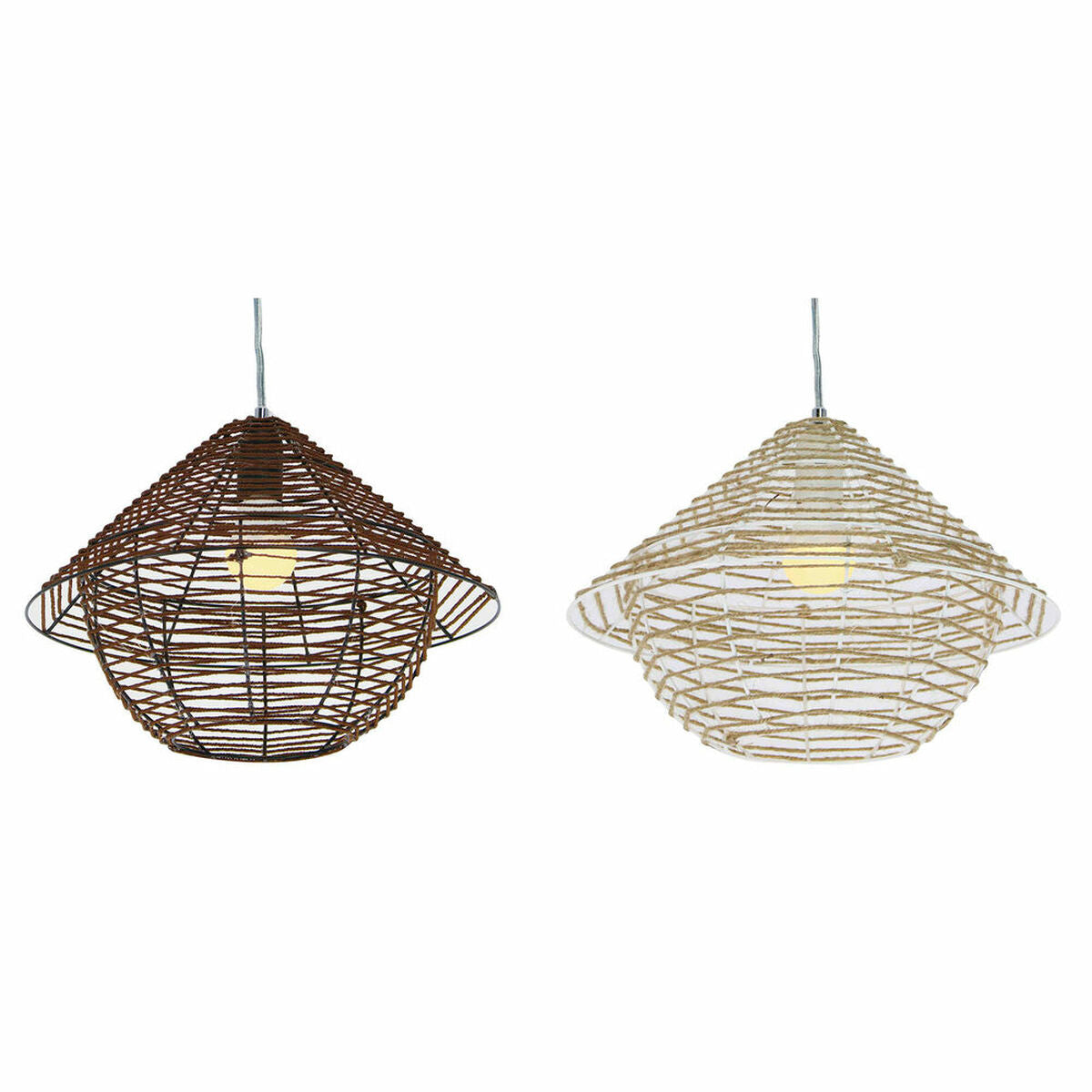 Ceiling Light DKD Home Decor Metal Brown Rope White (38 x 38 x 27 cm) (2 pcs)