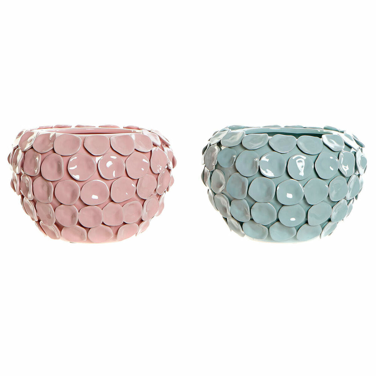 Vase DKD Home Decor Pink Turquoise Stoneware Modern (24.5 x 24.5 x 17 cm) (2 pcs)