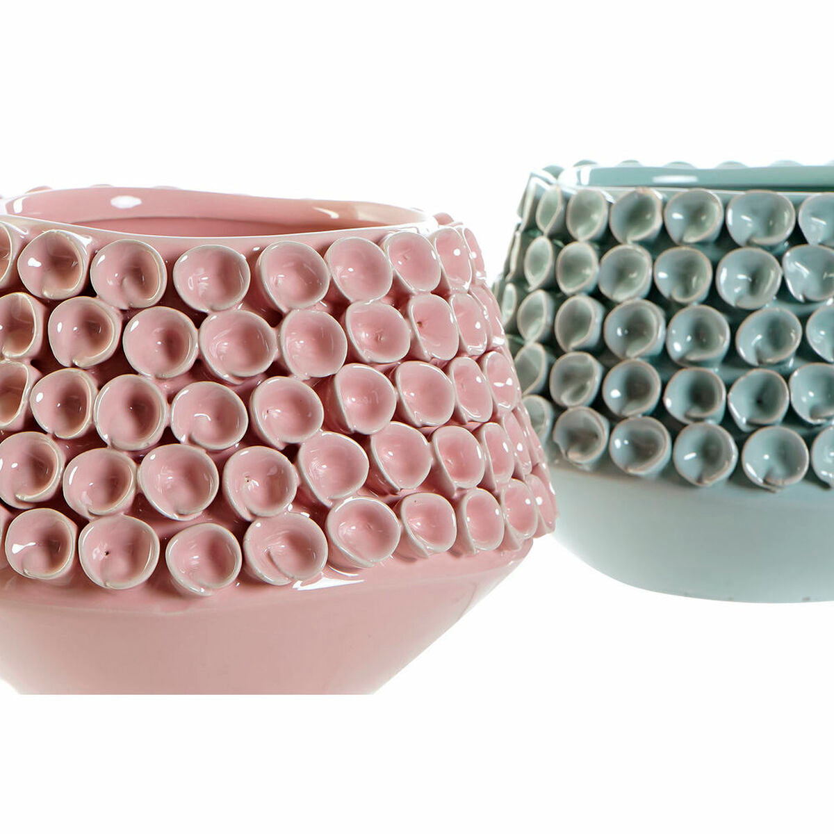 Vase DKD Home Decor Pink Turquoise Stoneware Mediterranean (2 pcs) (20 x 20 x 13 cm)